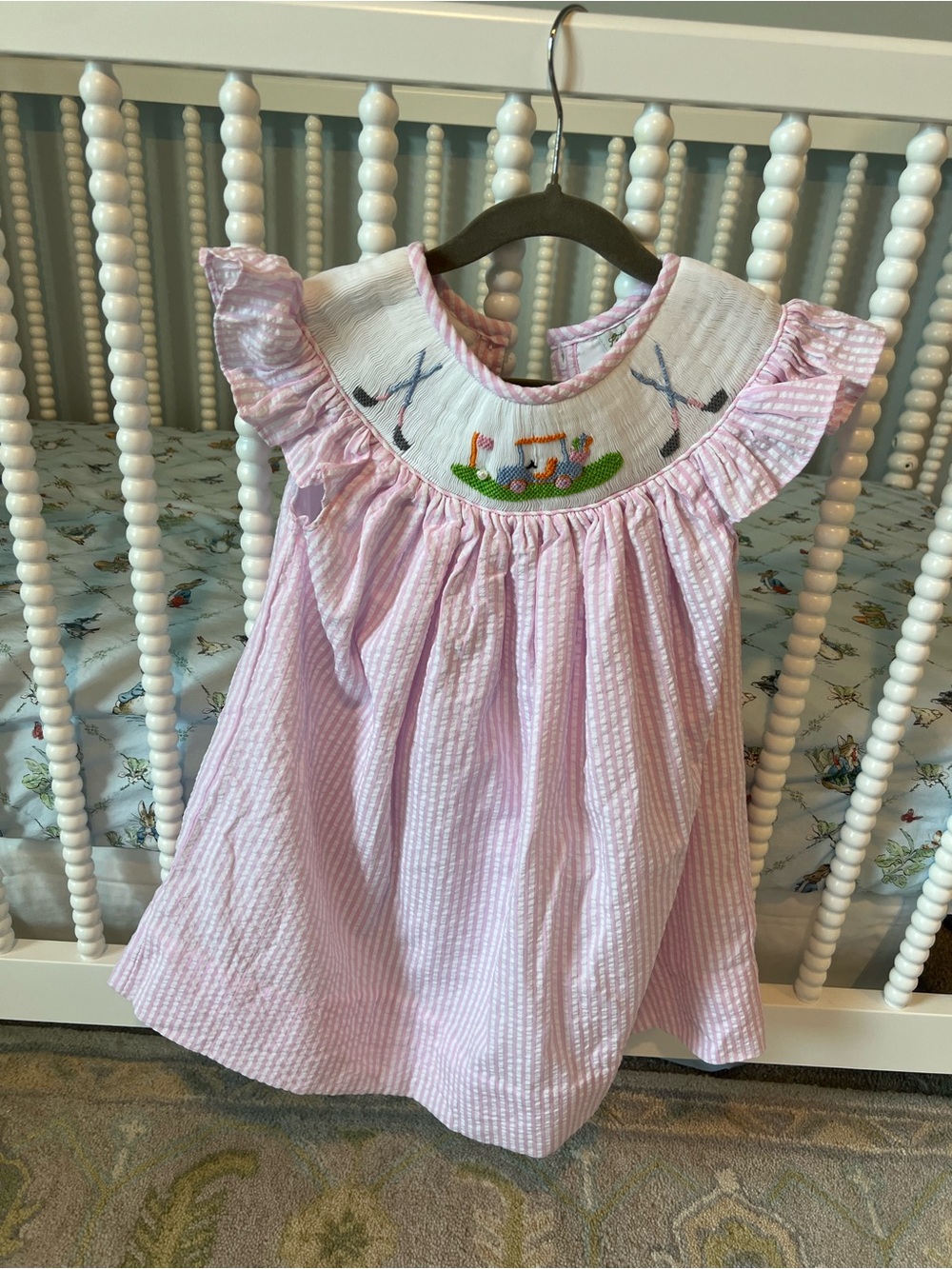 Pink Smocked Golf Dress with Ruffle